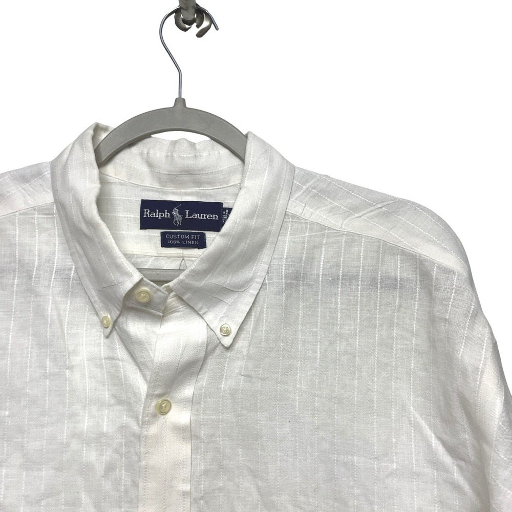 Ralph Lauren Mens XXL White 100% Linen Custom Fit Button Down Shirt - Picture 3 of 7